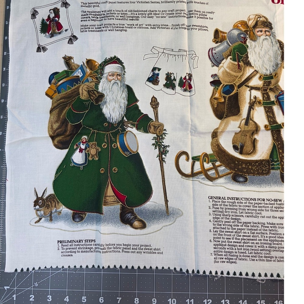Olde Father Christmas Applique Fabric Panel Multicolor Victorian Santa